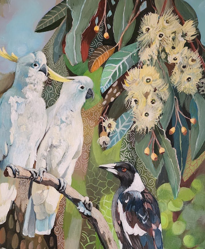A Pair of Cockatoos with Magpie - Gold Coast Gallery Of ArtSusan Trudinger