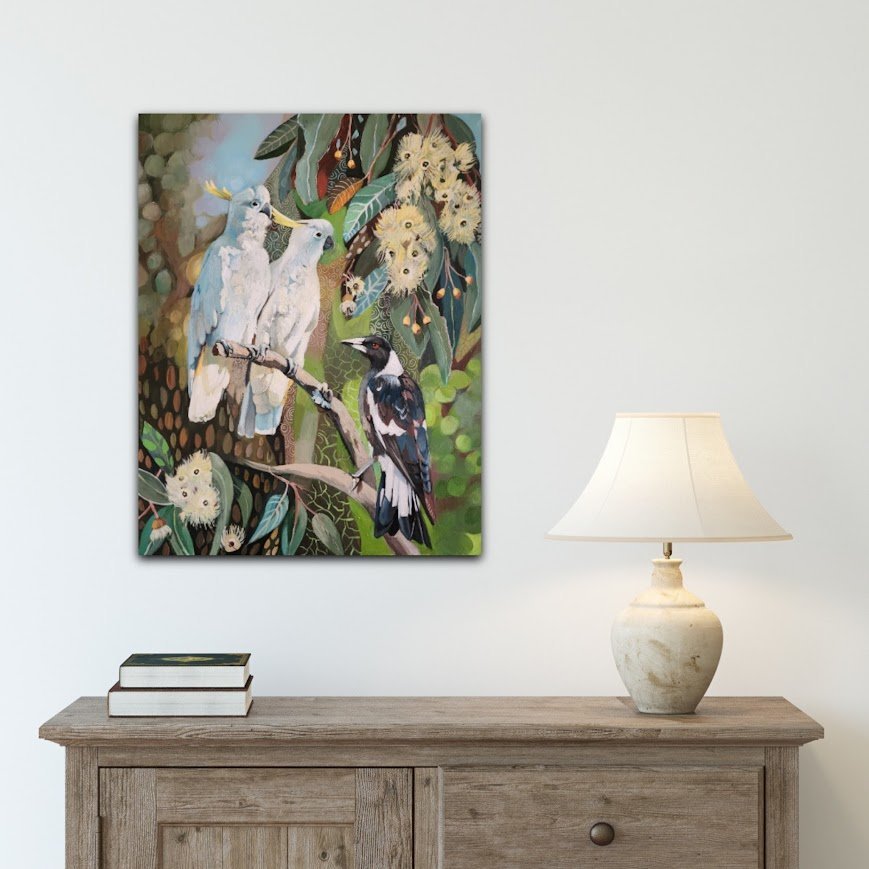 A Pair of Cockatoos with Magpie - Gold Coast Gallery Of ArtSusan Trudinger