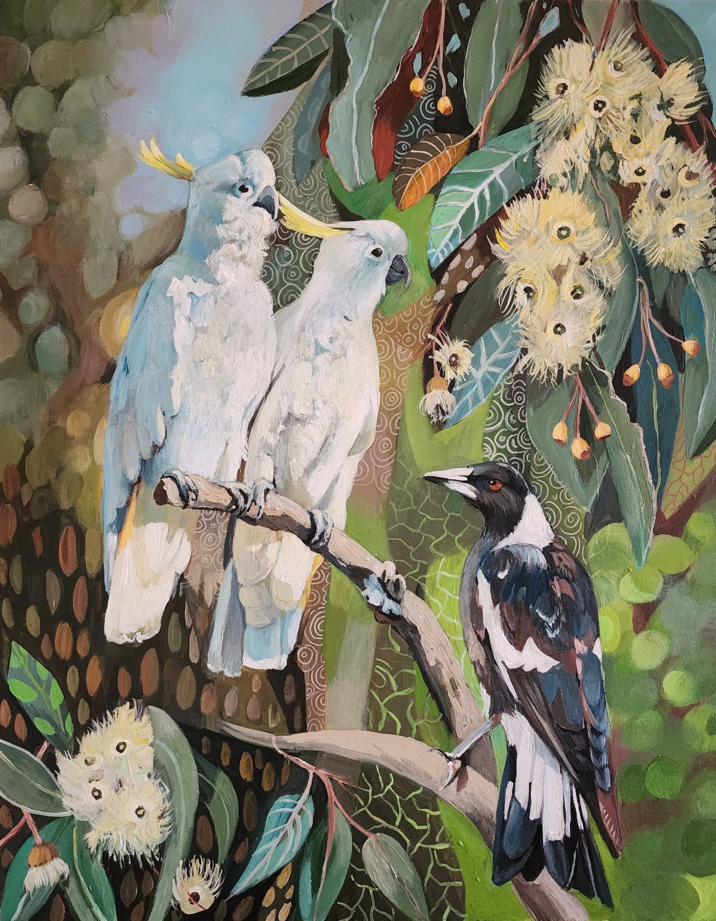 A Pair of Cockatoos with Magpie - Gold Coast Gallery Of ArtSusan Trudinger