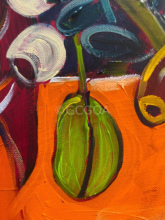 Australian Flowers in an Orange Vase on Navy - Original Art - Gold Coast Gallery Of ArtLucy Car