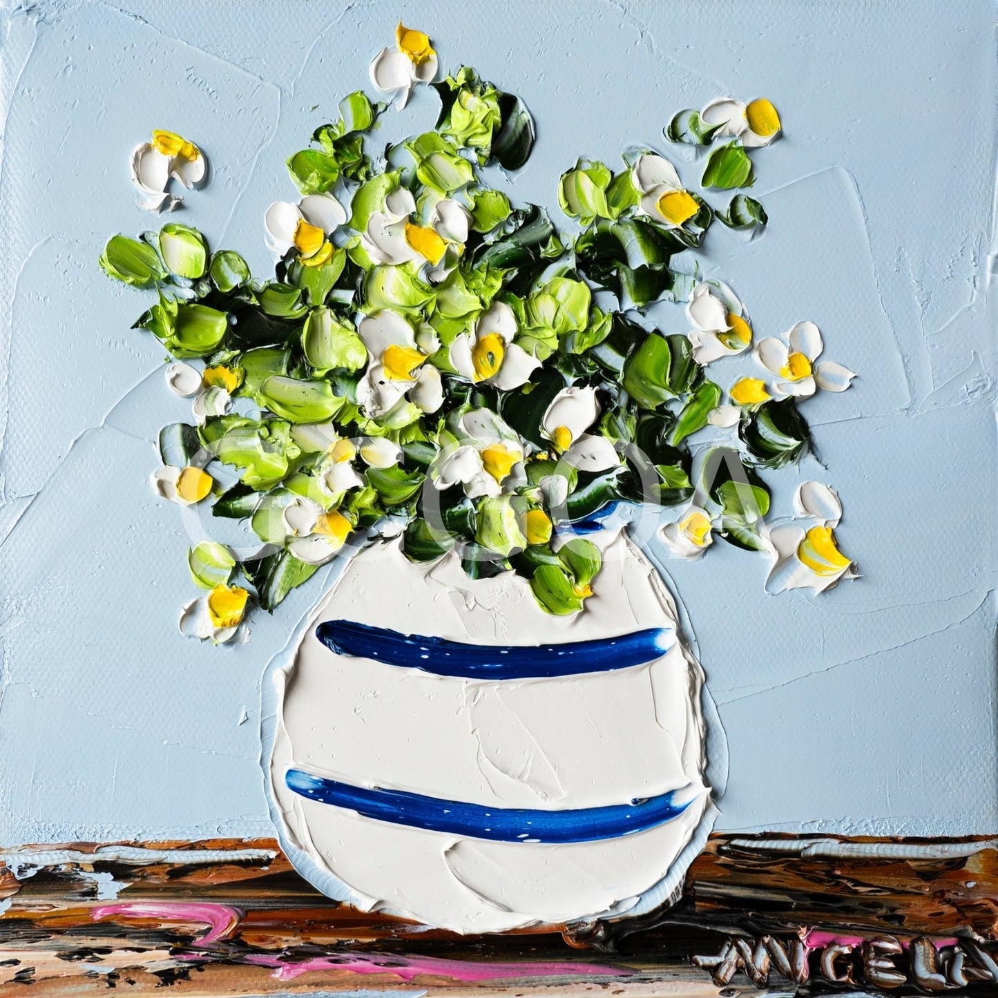 Daisies On Blue - Gold Coast Gallery Of ArtAngela Hawkey