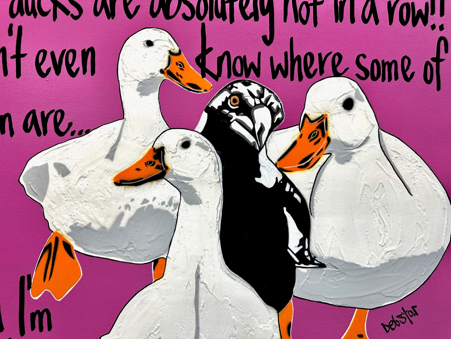 Ducks in a Row magenta 2 - Gold Coast Gallery Of ArtDeborah Lang