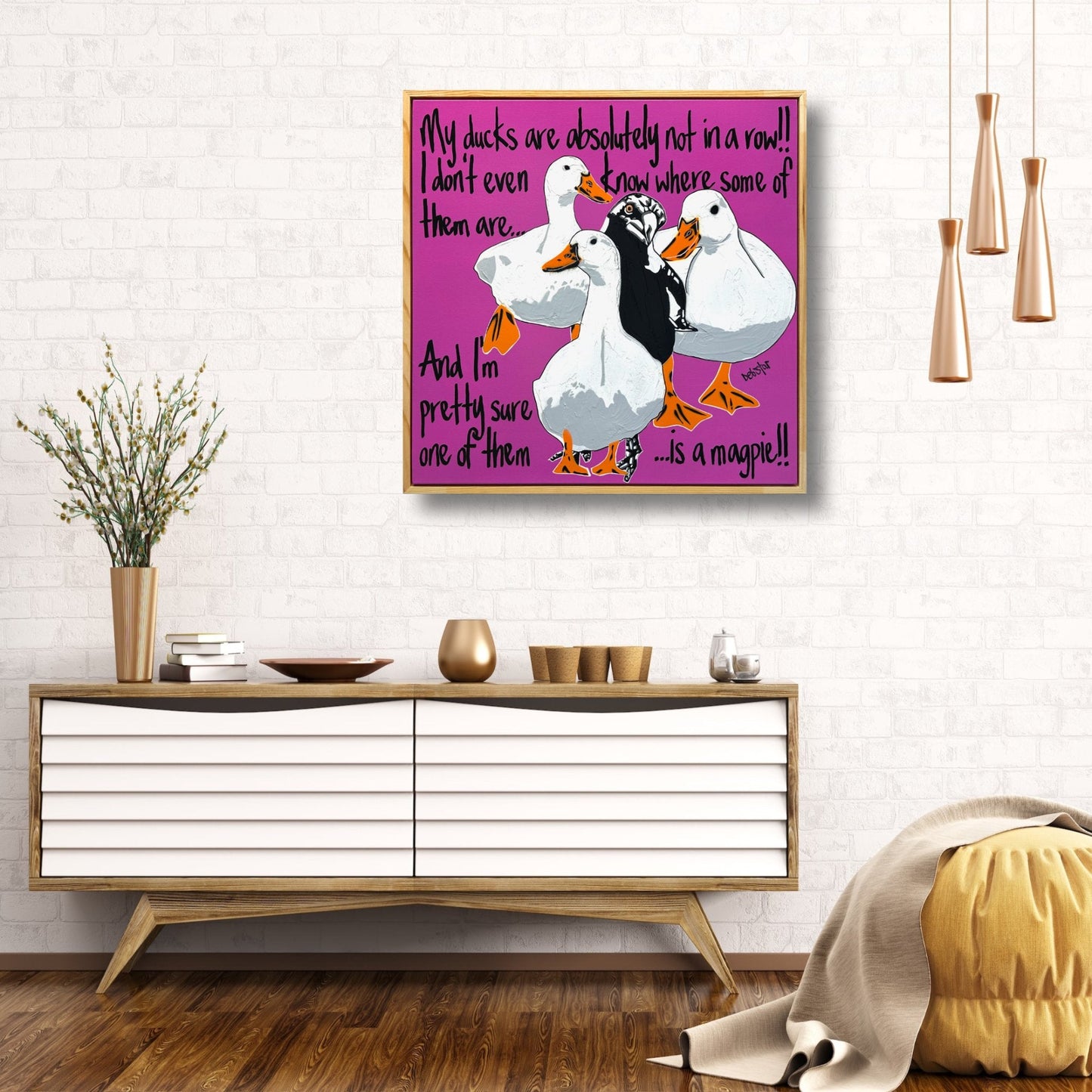 Ducks in a Row magenta 2 - Gold Coast Gallery Of ArtDeborah Lang