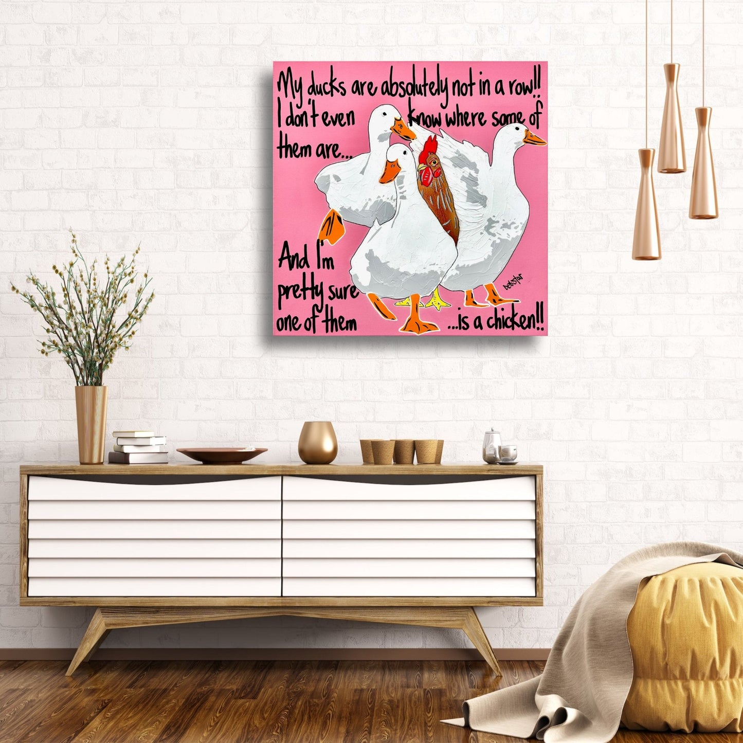 Ducks in a Row Pink Chicken - Gold Coast Gallery Of ArtDeborah Lang