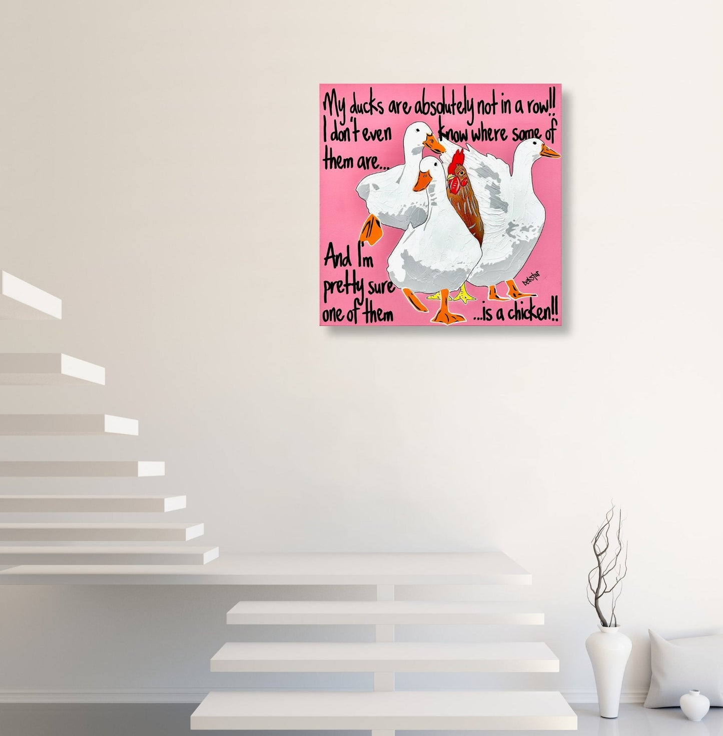 Ducks in a Row Pink Chicken - Gold Coast Gallery Of ArtDeborah Lang