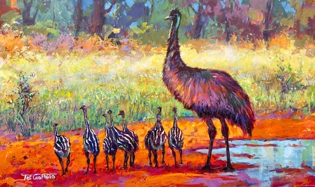 Father Emu with Chicks - Gold Coast Gallery Of ArtJos Coufreur