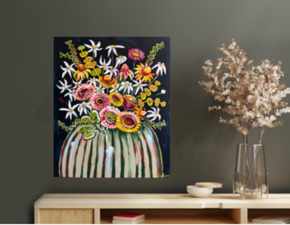 Flannel Flowers and Native Daisies on Navy - Gold Coast Gallery Of ArtLucy Car