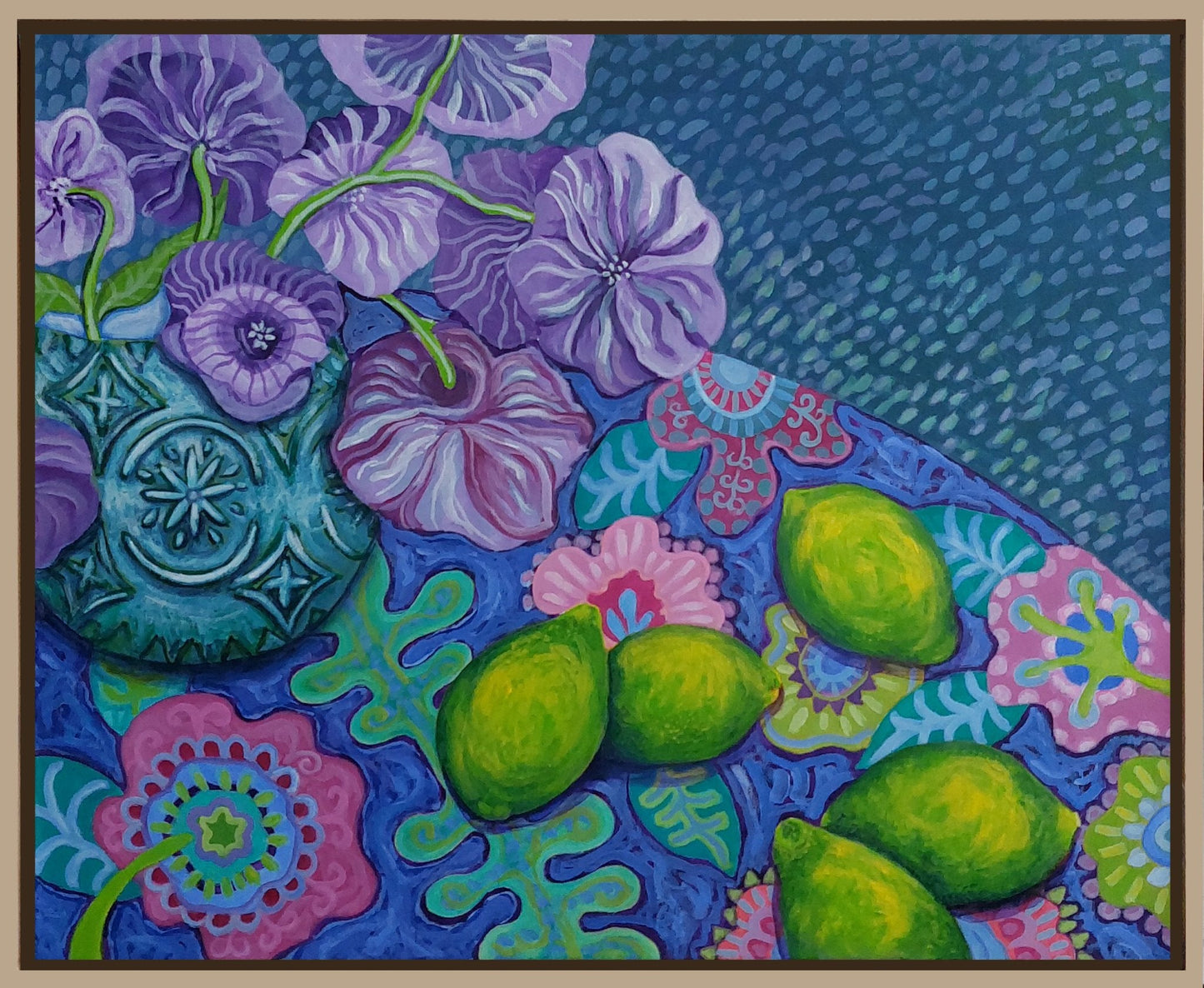 Limes On Vintage Fabric - Original Art - Gold Coast Gallery Of ArtFiona Thorning