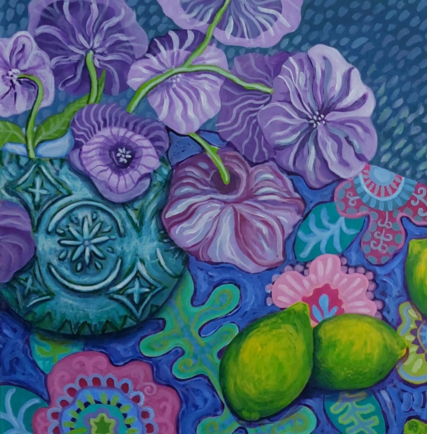 Limes On Vintage Fabric - Original Art - Gold Coast Gallery Of ArtFiona Thorning