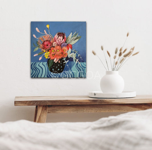 Orange Gum Blossom with Protea - Original Art - Gold Coast Gallery Of ArtSusan Trudinger