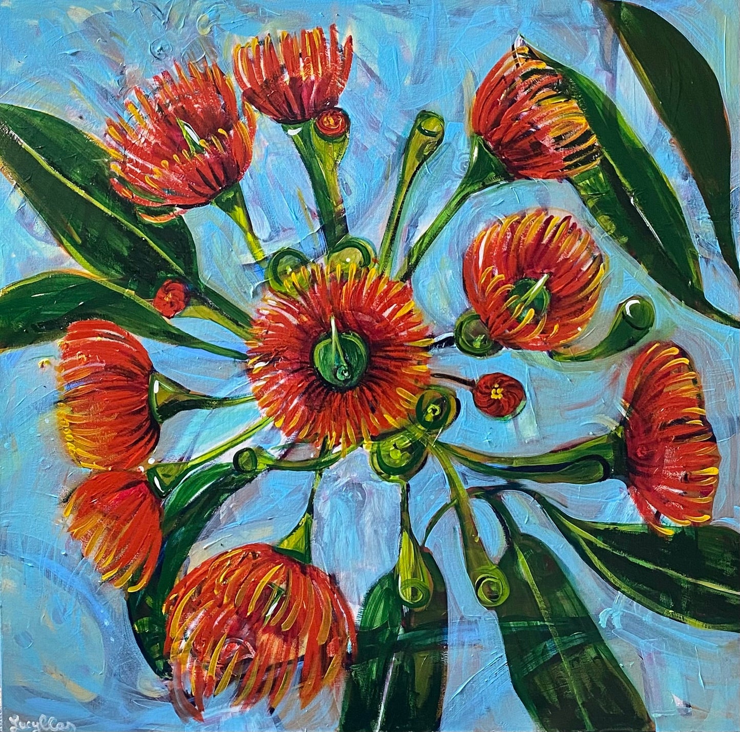 Orange Gum Blossoms in the Sky - Original Art - Gold Coast Gallery Of ArtLucy Car