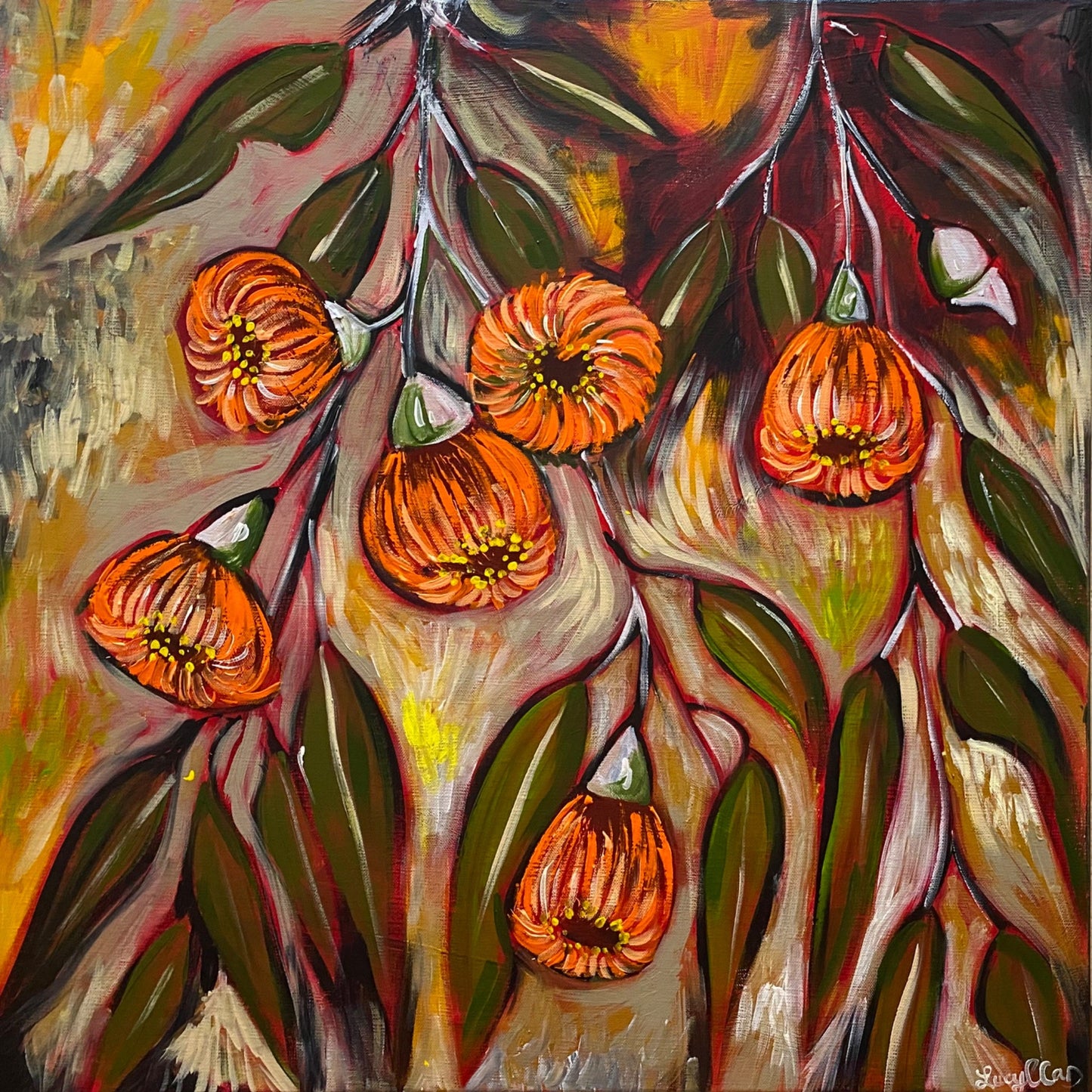 Orange Gum Flowers - Original Art - Gold Coast Gallery Of ArtLucy Car