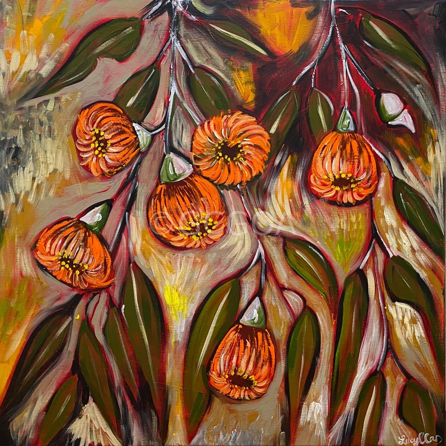 Orange Gum Flowers - Original Art - Gold Coast Gallery Of ArtLucy Car