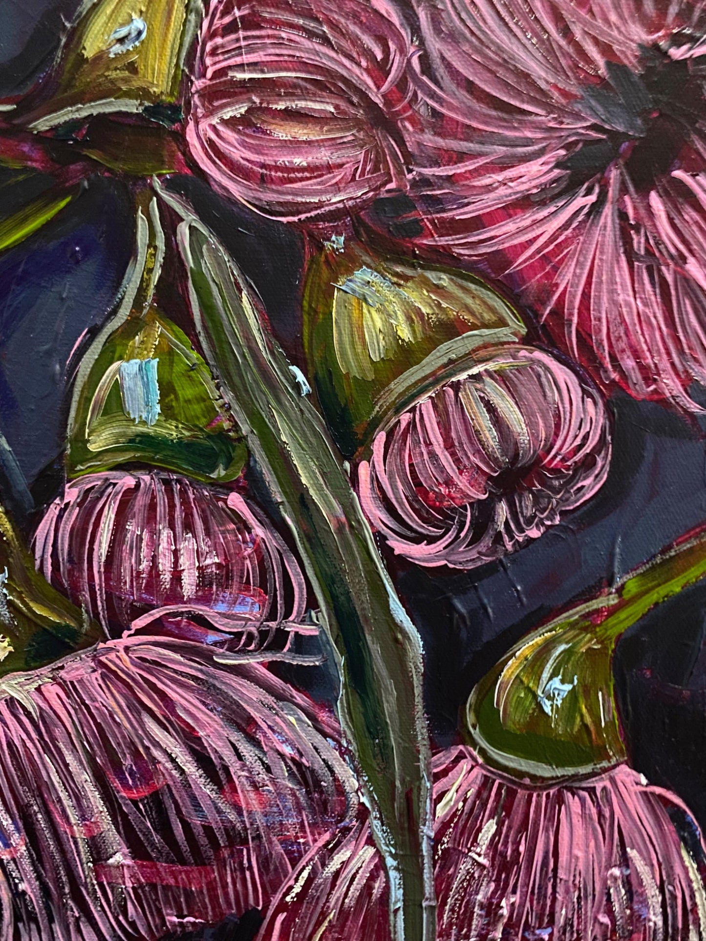 Pink Gum Flowers on Navy - Original Art - Gold Coast Gallery Of ArtLucy Car
