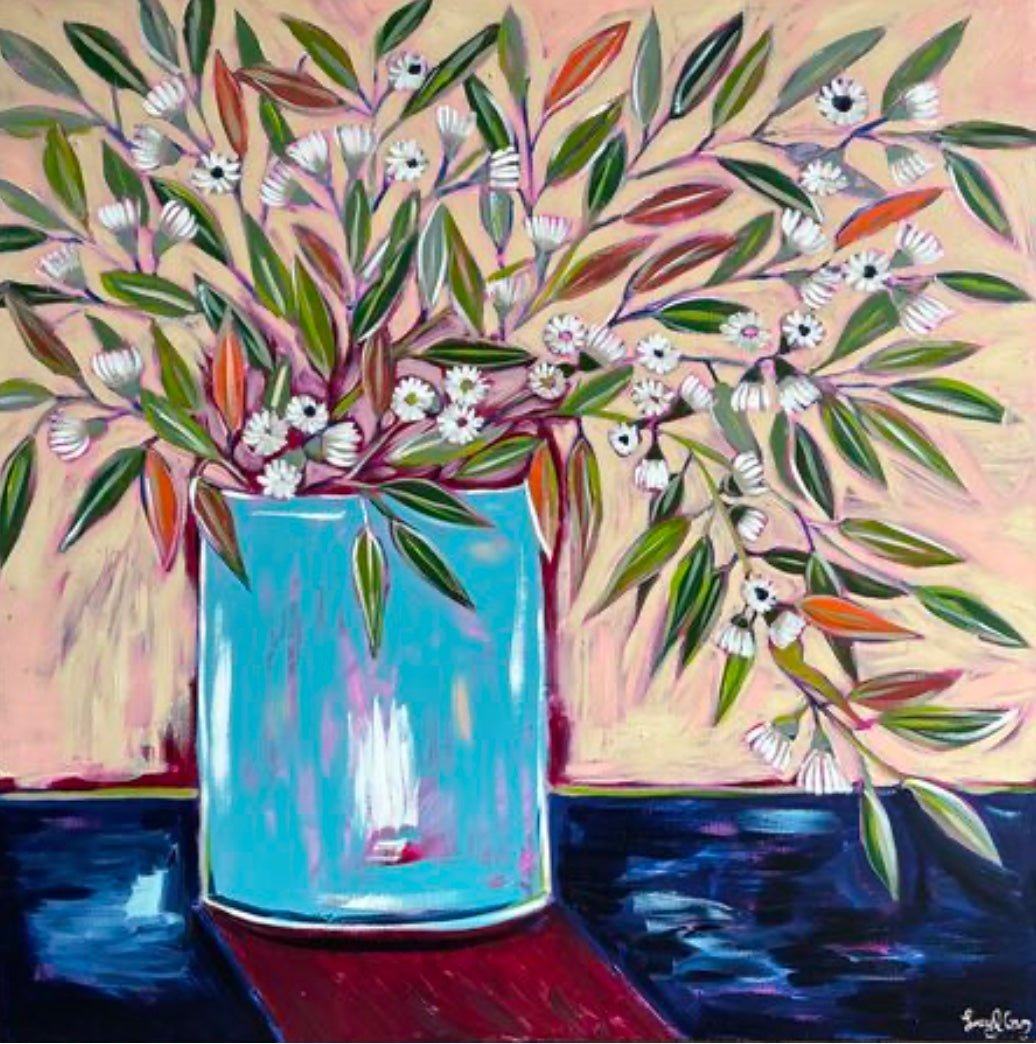 Small Gum Flowers in Blue Vase - Gold Coast Gallery Of ArtLucy Car