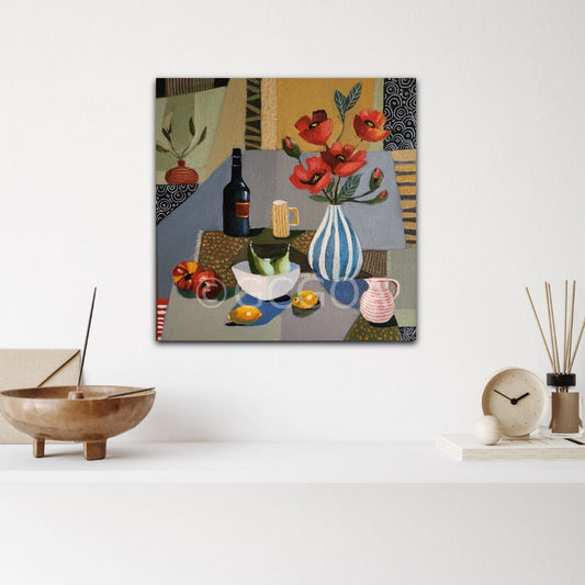 Striped Vase with Poppies - Original Art - Gold Coast Gallery Of ArtSusan Trudinger