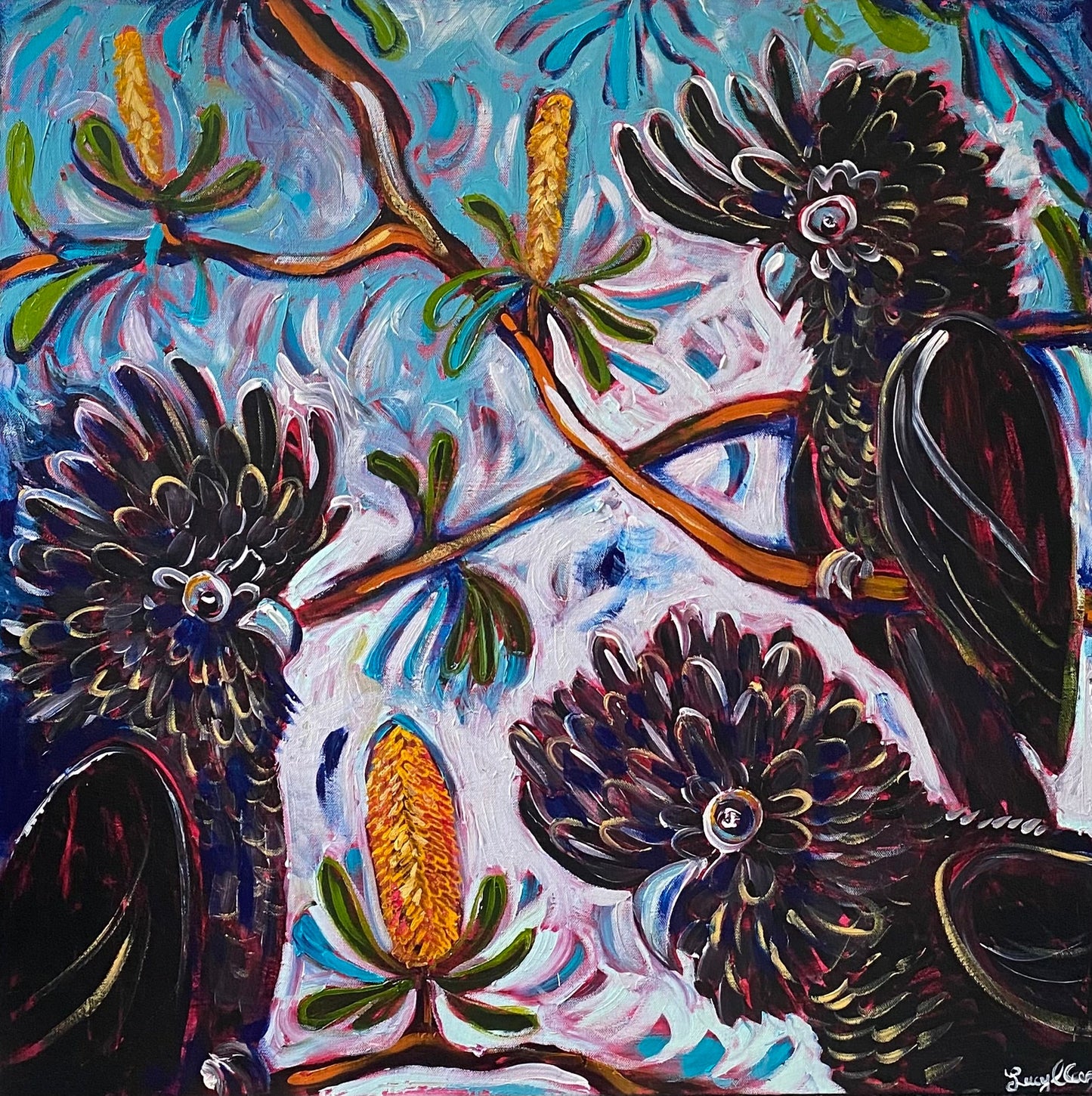 Three Cheeky Black Cockatoos - Original Art - Gold Coast Gallery Of ArtLucy Car