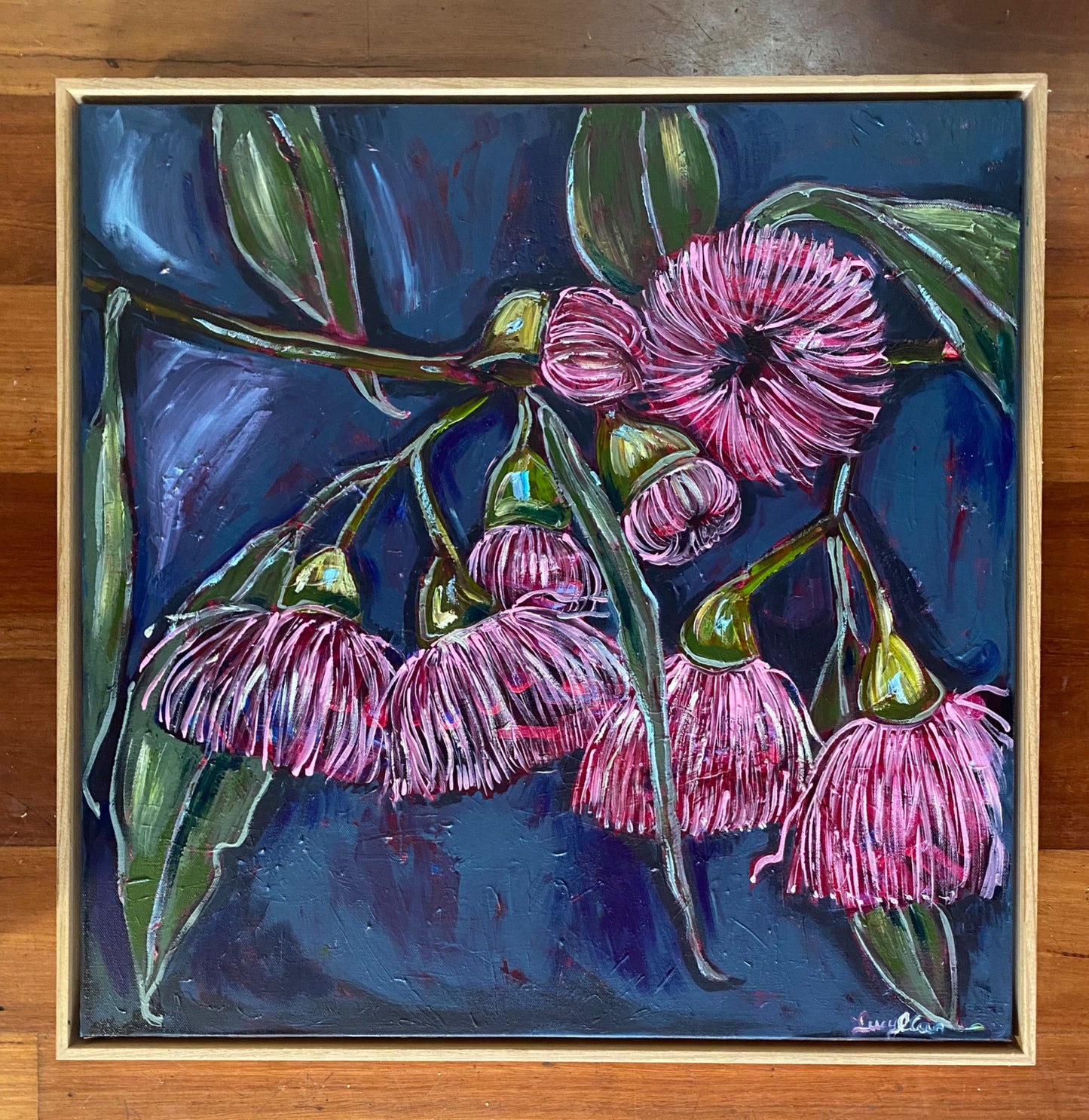 Pink Gum Flowers on Navy - 1