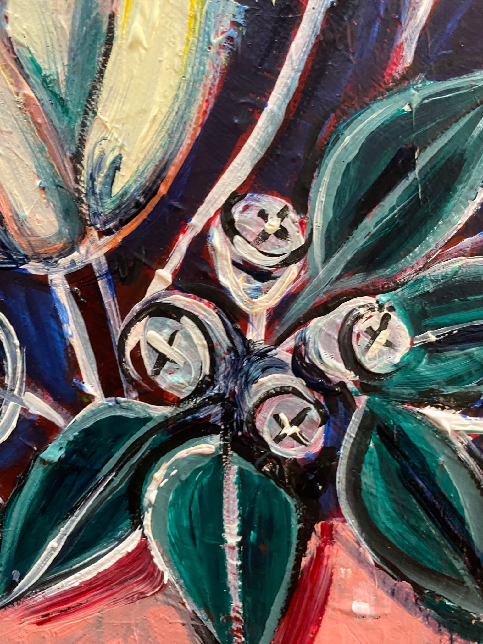 One Protea and Gum leaves - Original Art - 2