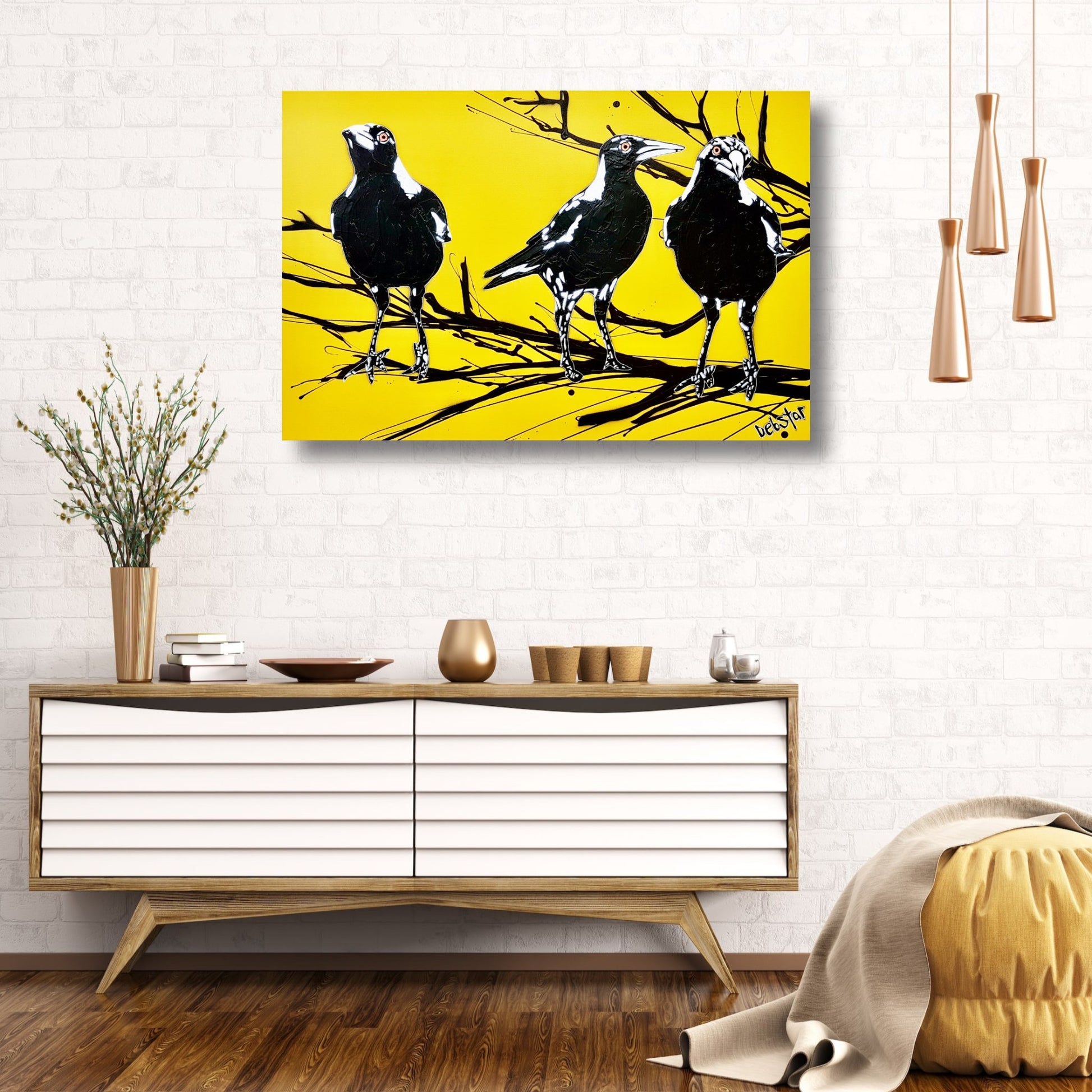 Magpie Street Birds! Yellow - Original Art - 4