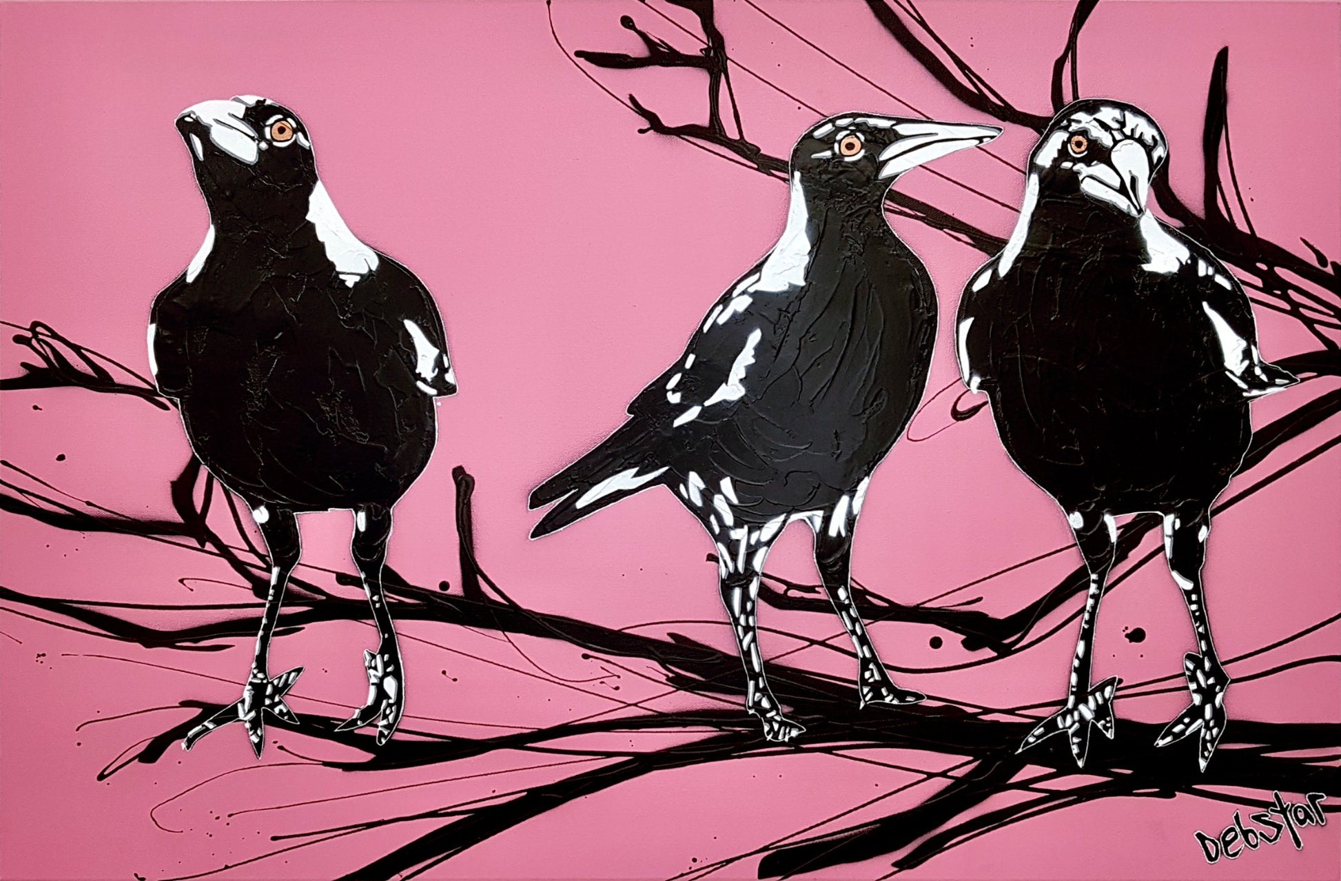 Magpie Street Birds! Pink - Original Art - 1