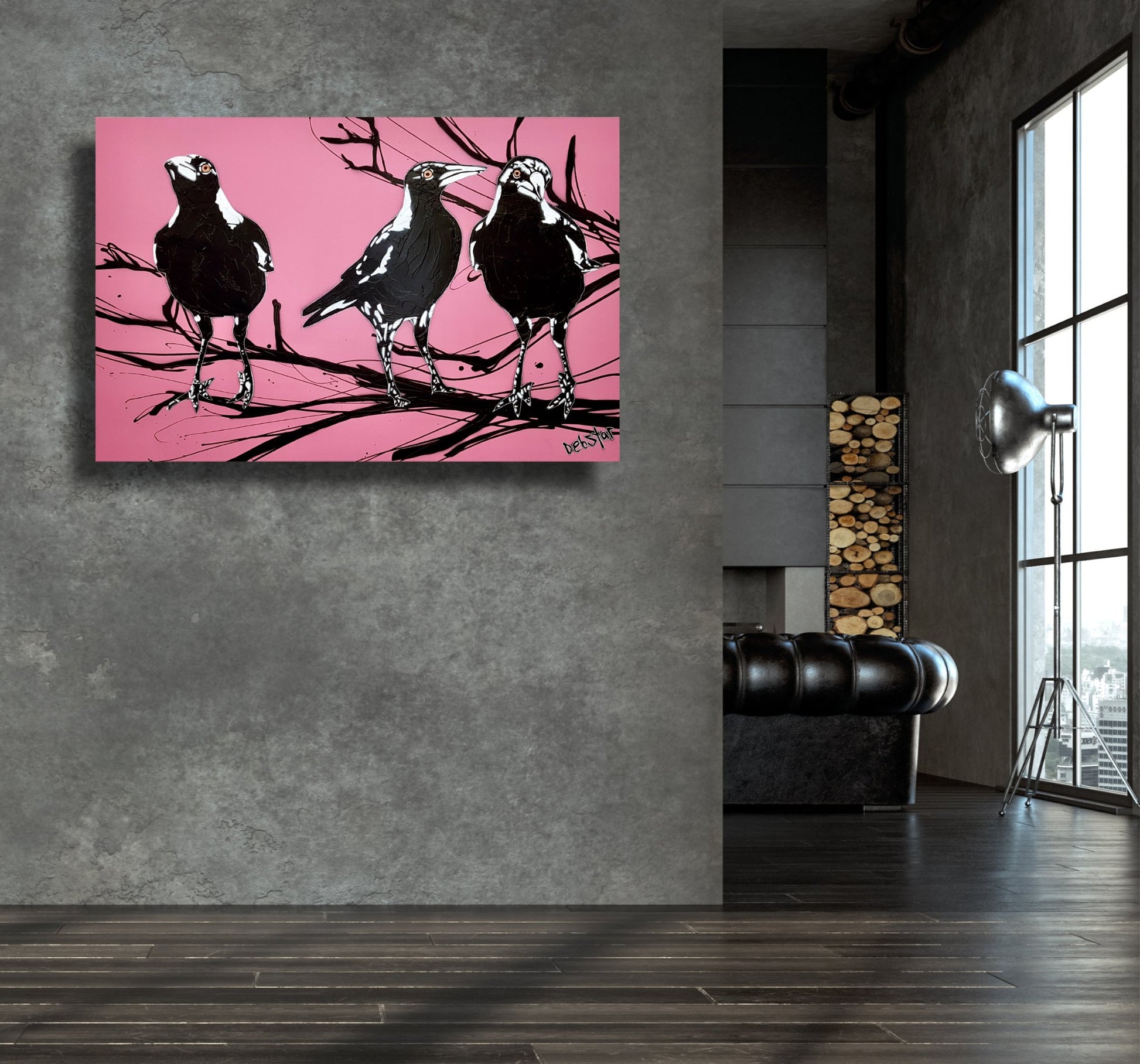 Magpie Street Birds! Pink - Original Art - 2