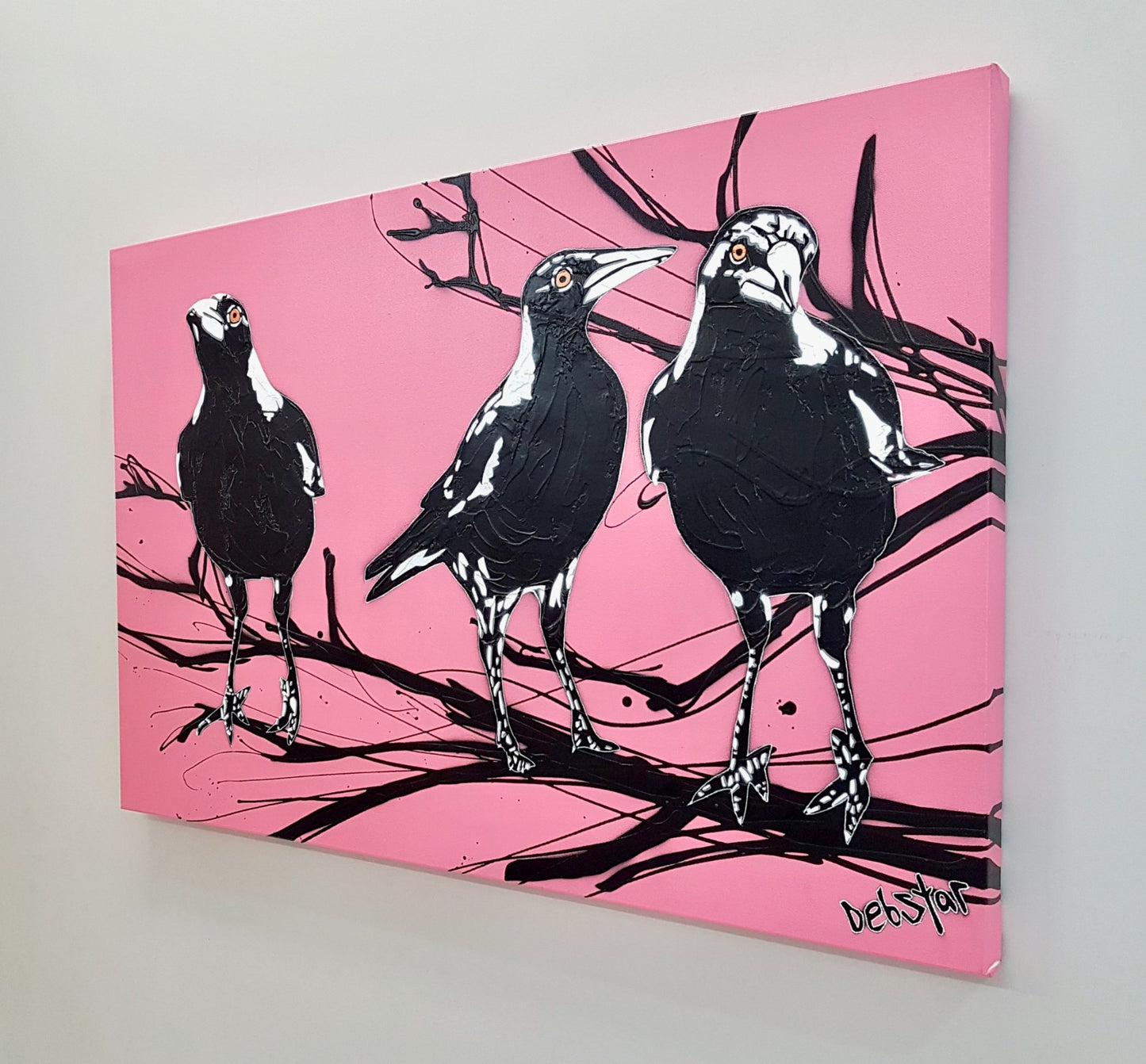 Magpie Street Birds! Pink - Original Art - 3