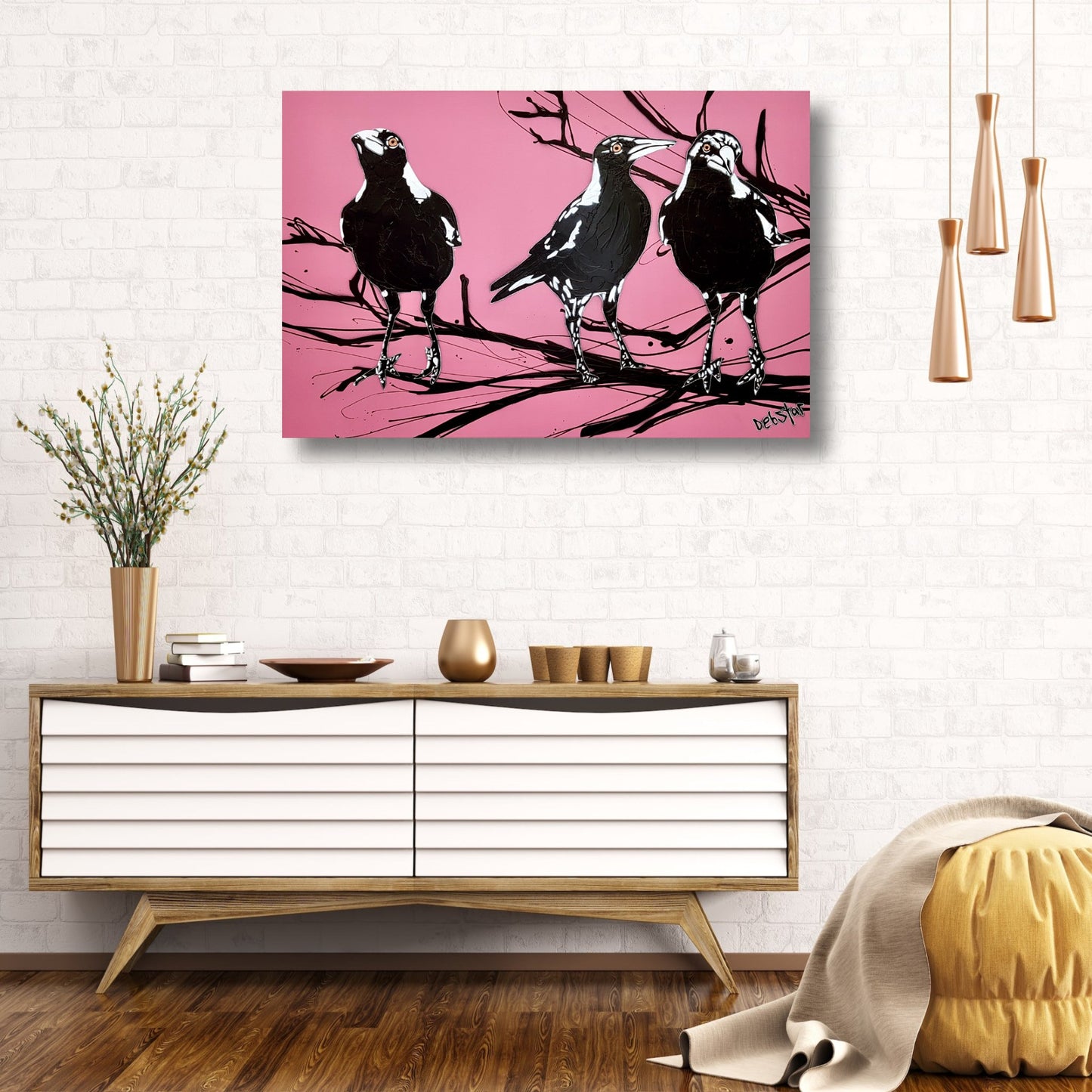 Magpie Street Birds! Pink - Original Art - 4