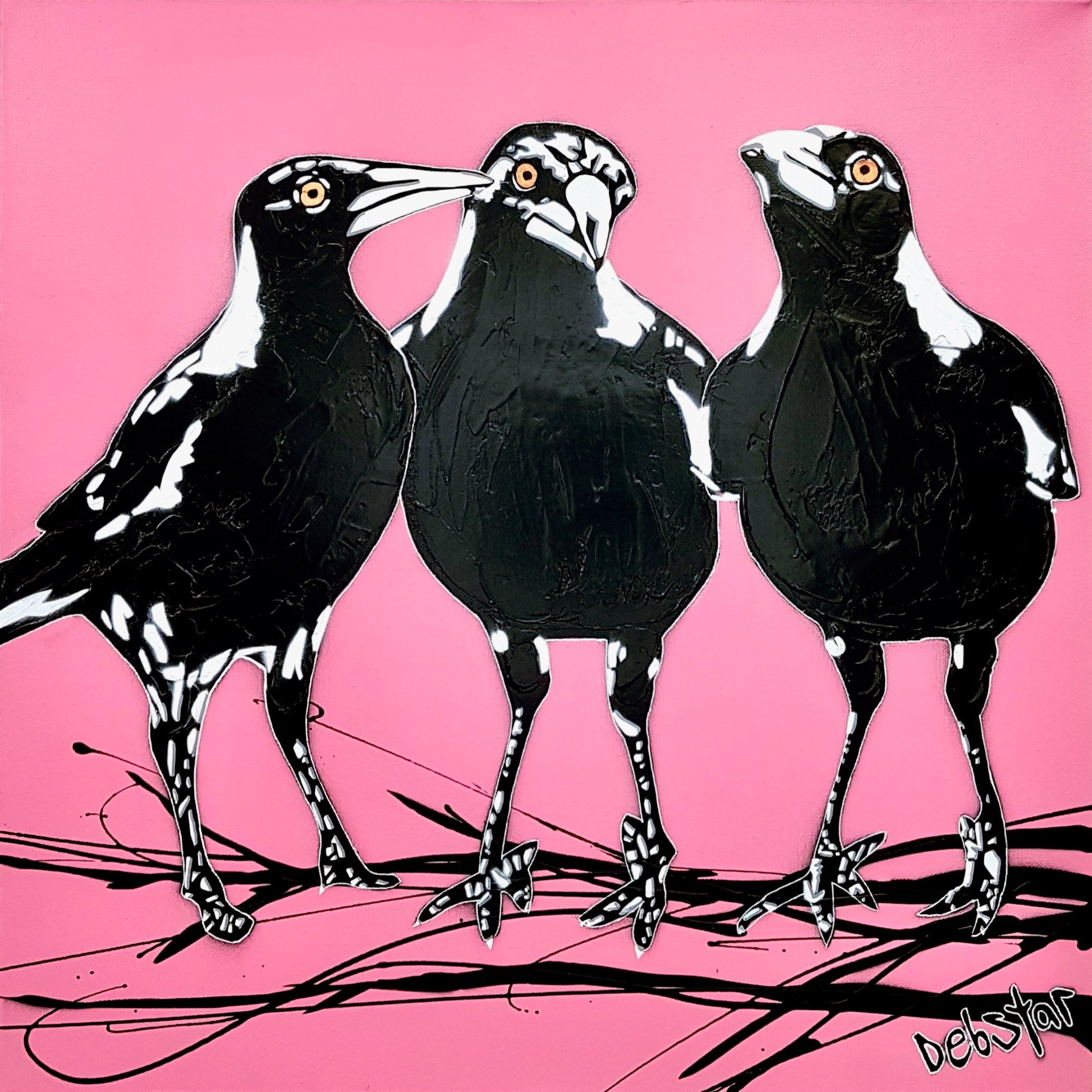 Magpie Huddle Pink Pop - Original Art - 1