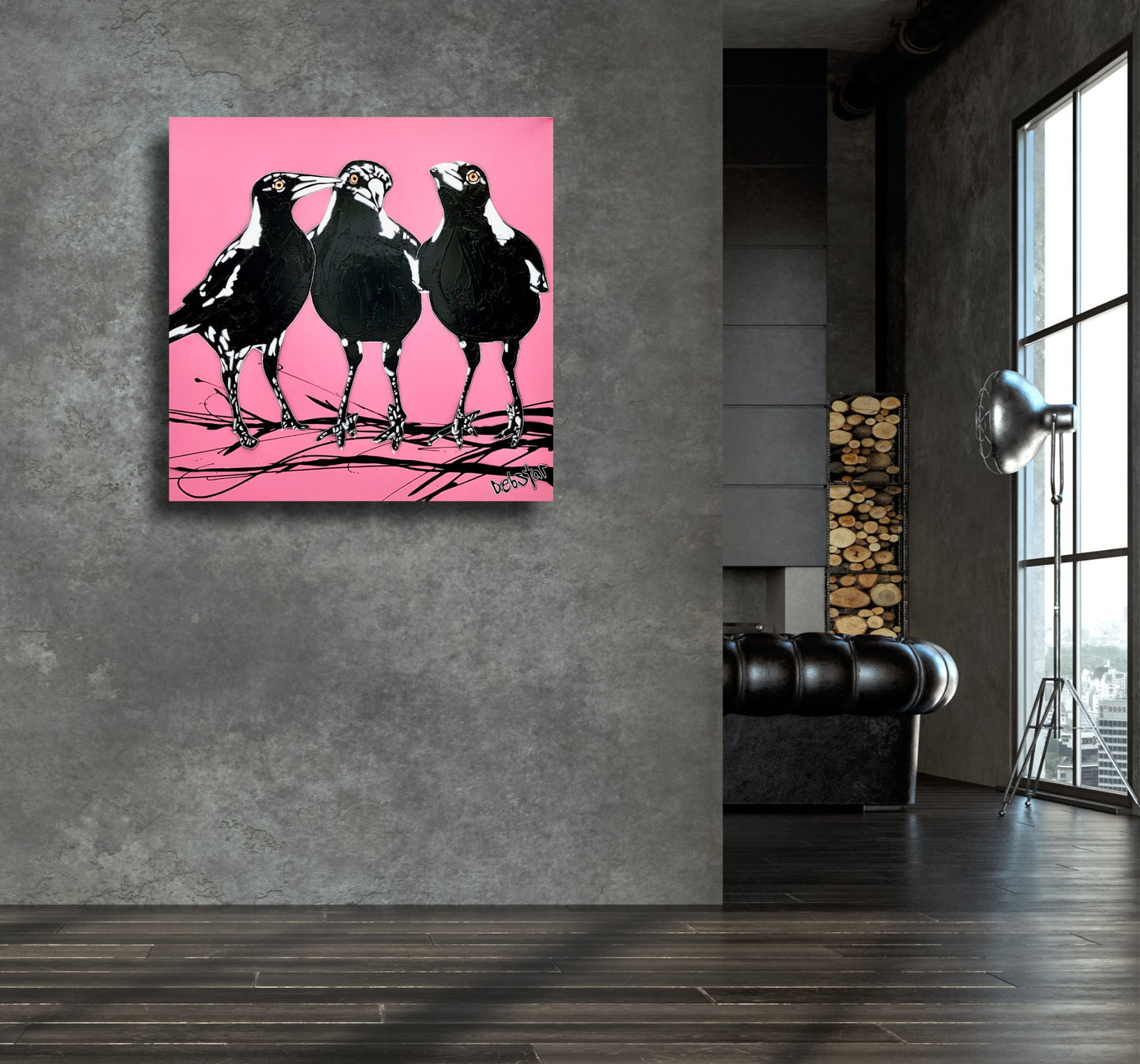 Magpie Huddle Pink Pop - Original Art - 2