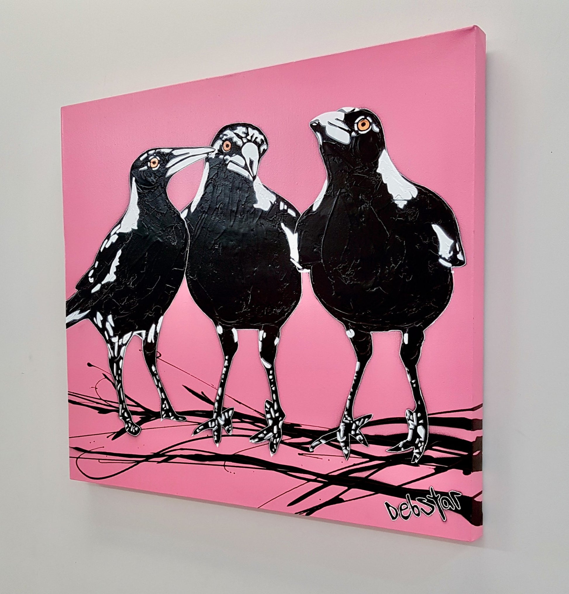 Magpie Huddle Pink Pop - Original Art - 3