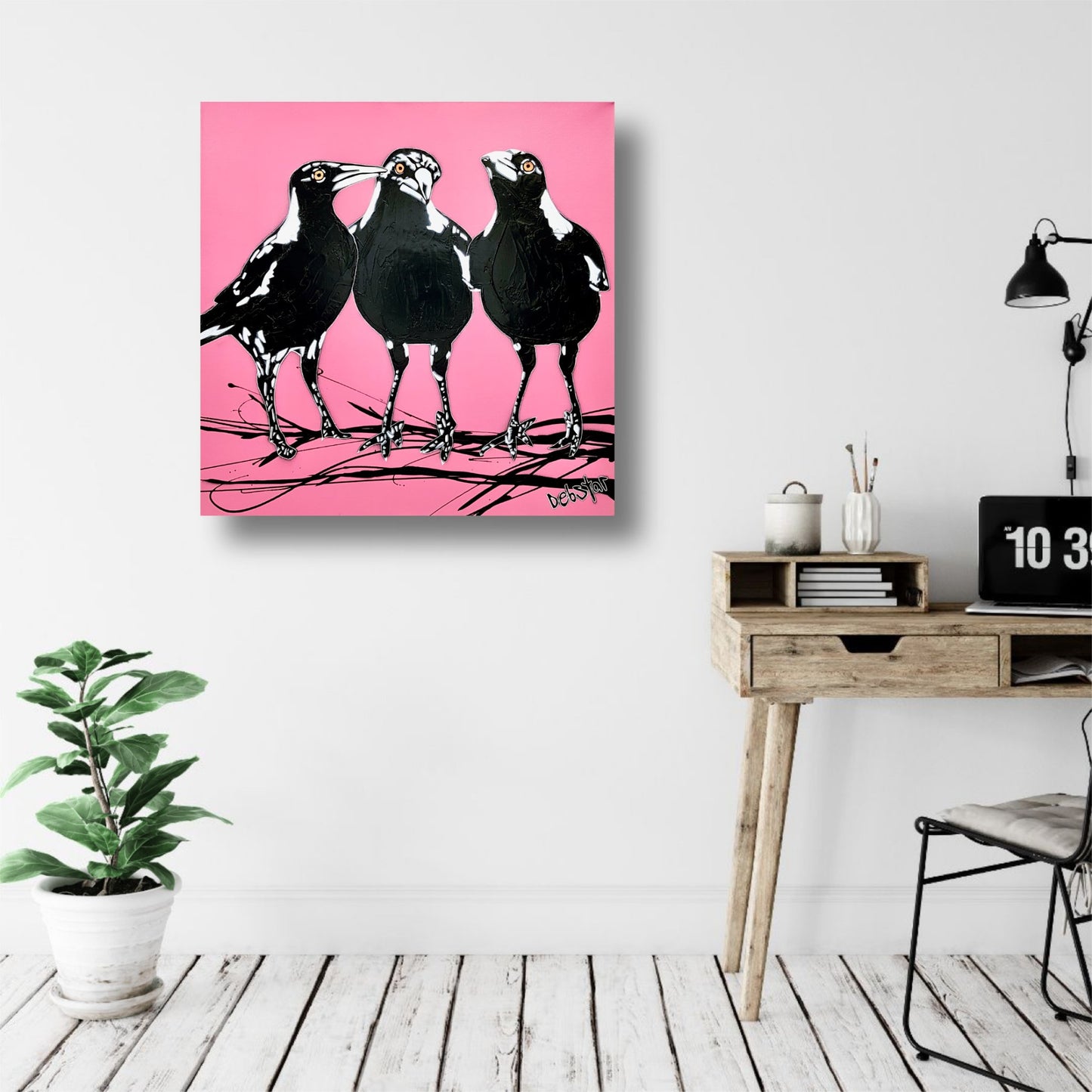 Magpie Huddle Pink Pop - Original Art - 4