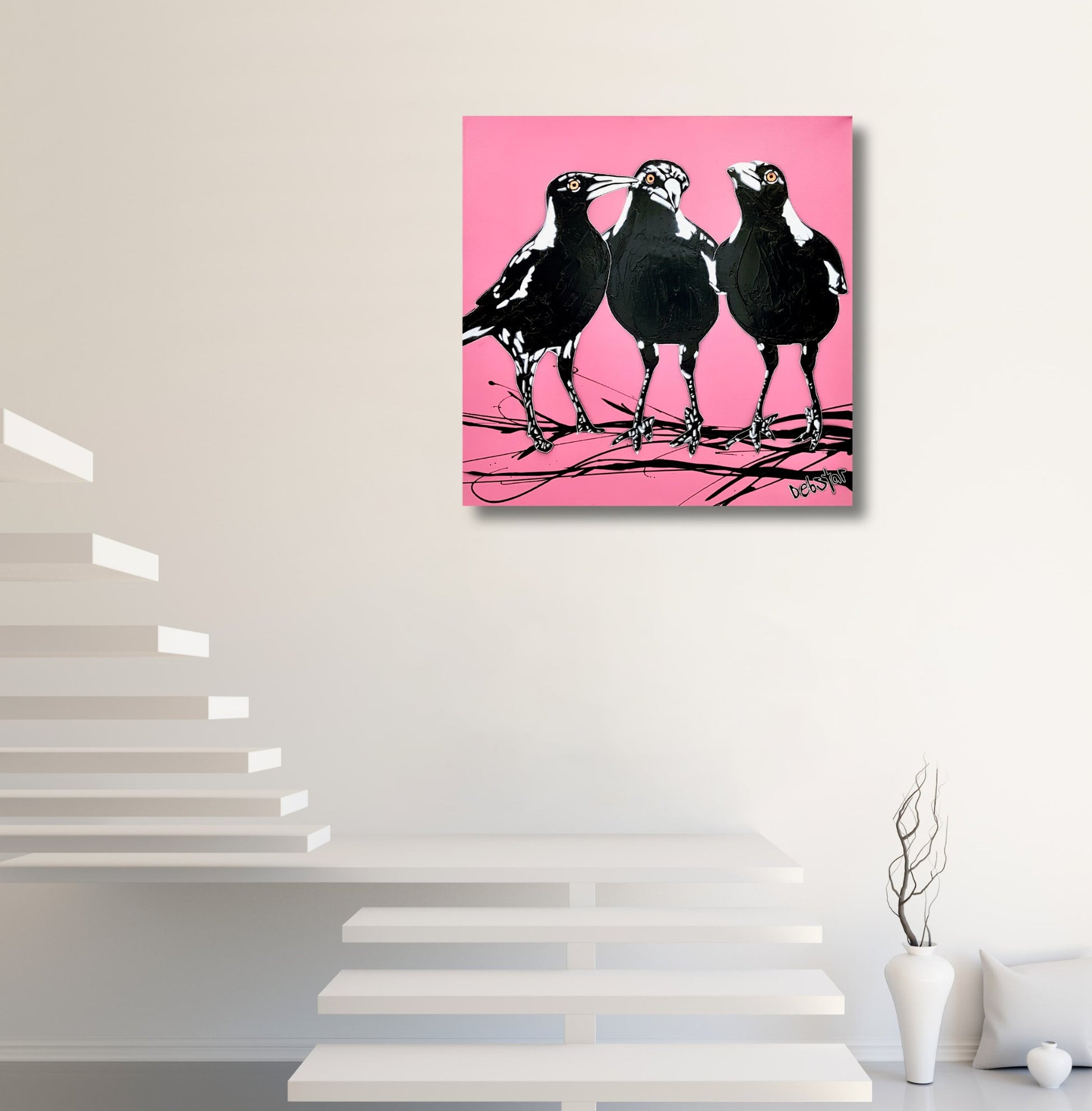 Magpie Huddle Pink Pop - Original Art - 5