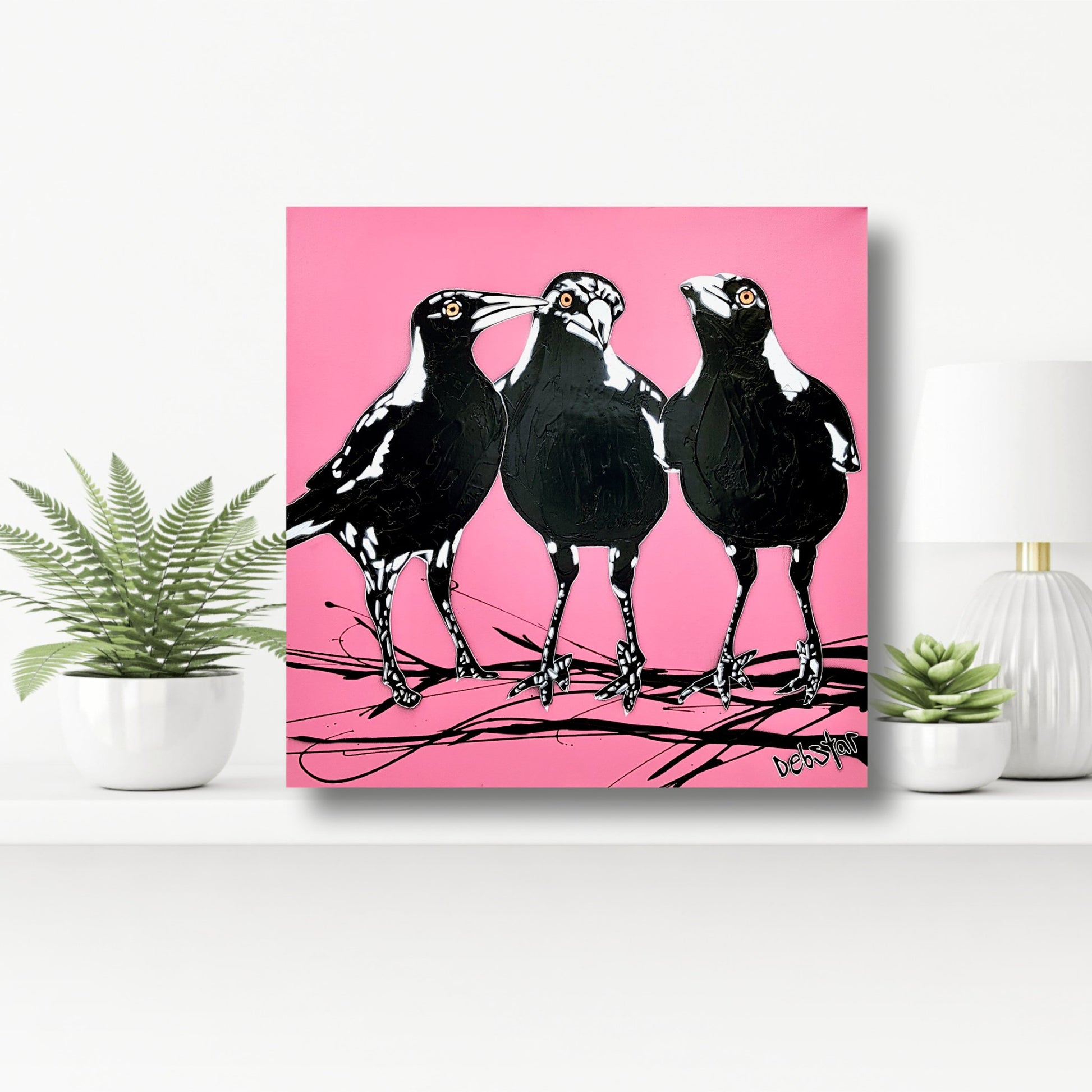 Magpie Huddle Pink Pop - Original Art - 6