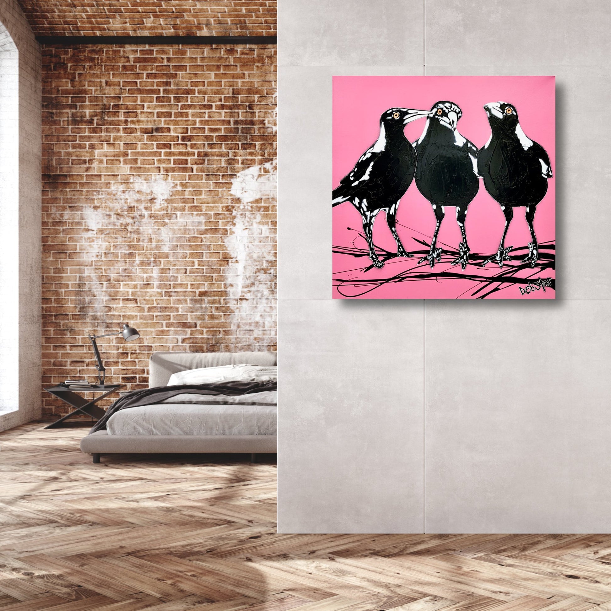 Magpie Huddle Pink Pop - Original Art - 7