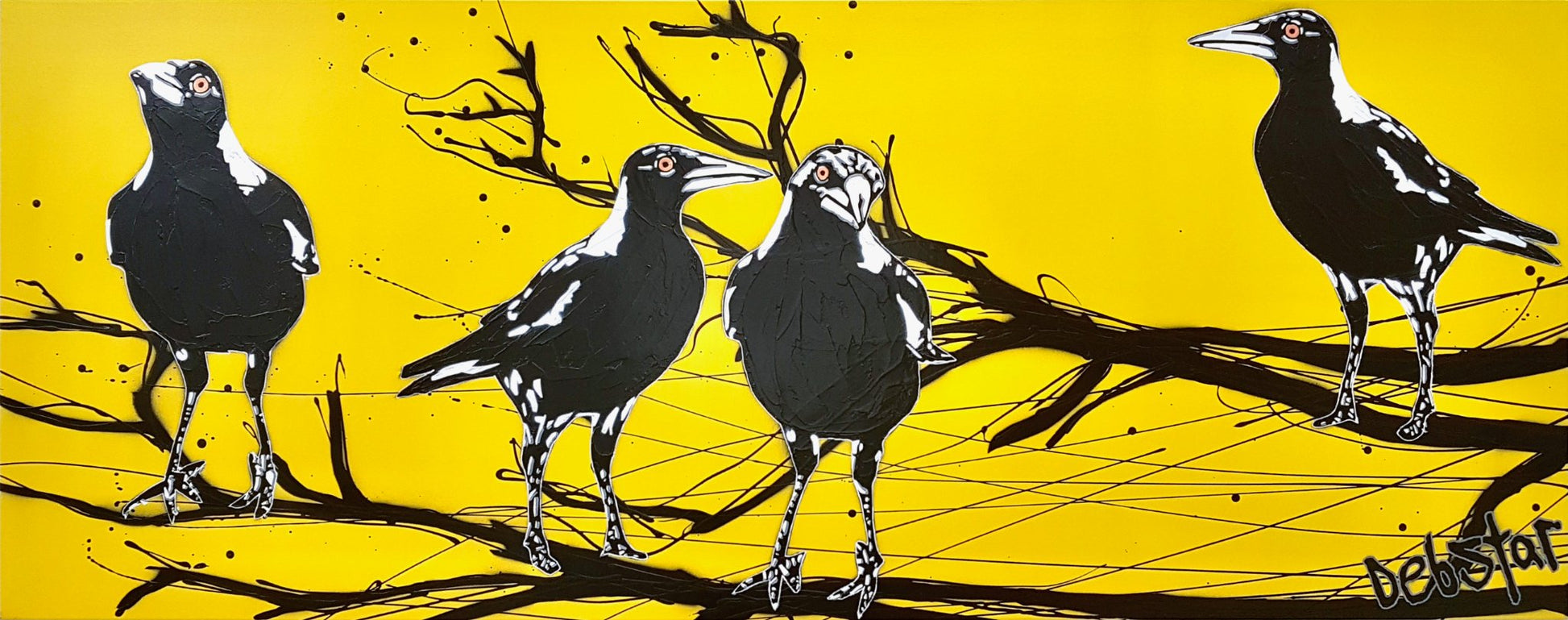 Mischievous Magpies! Yellow pop - Original Art - 1