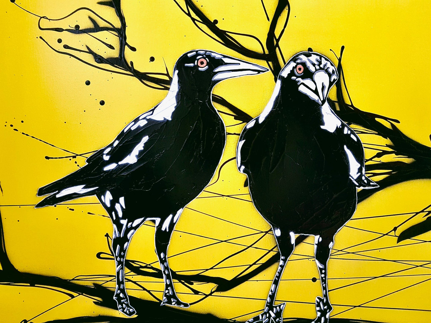 Mischievous Magpies! Yellow pop - Original Art - 4