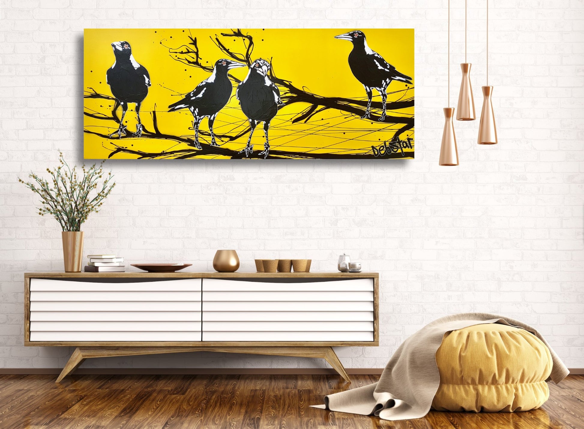 Mischievous Magpies! Yellow pop - Original Art - 5