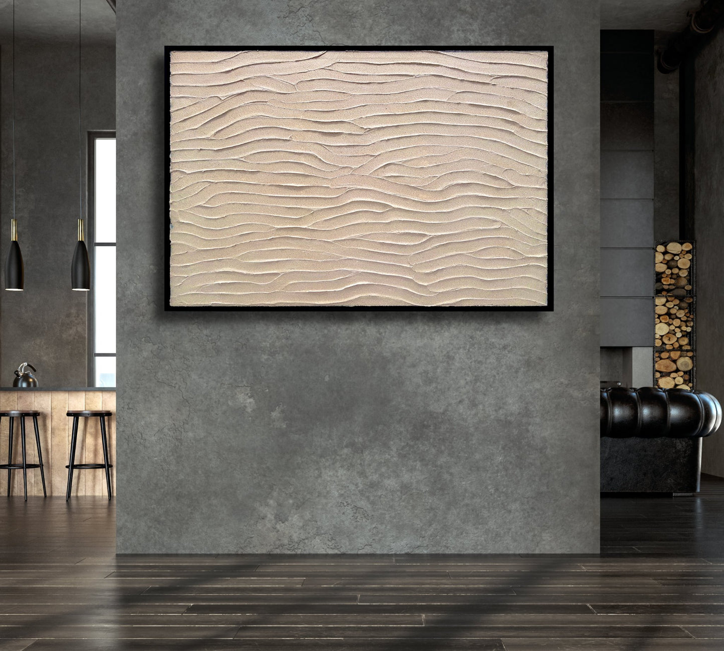 Sand Ripples 2 - Heavily Textured Abstract on Canvas Framed - 4