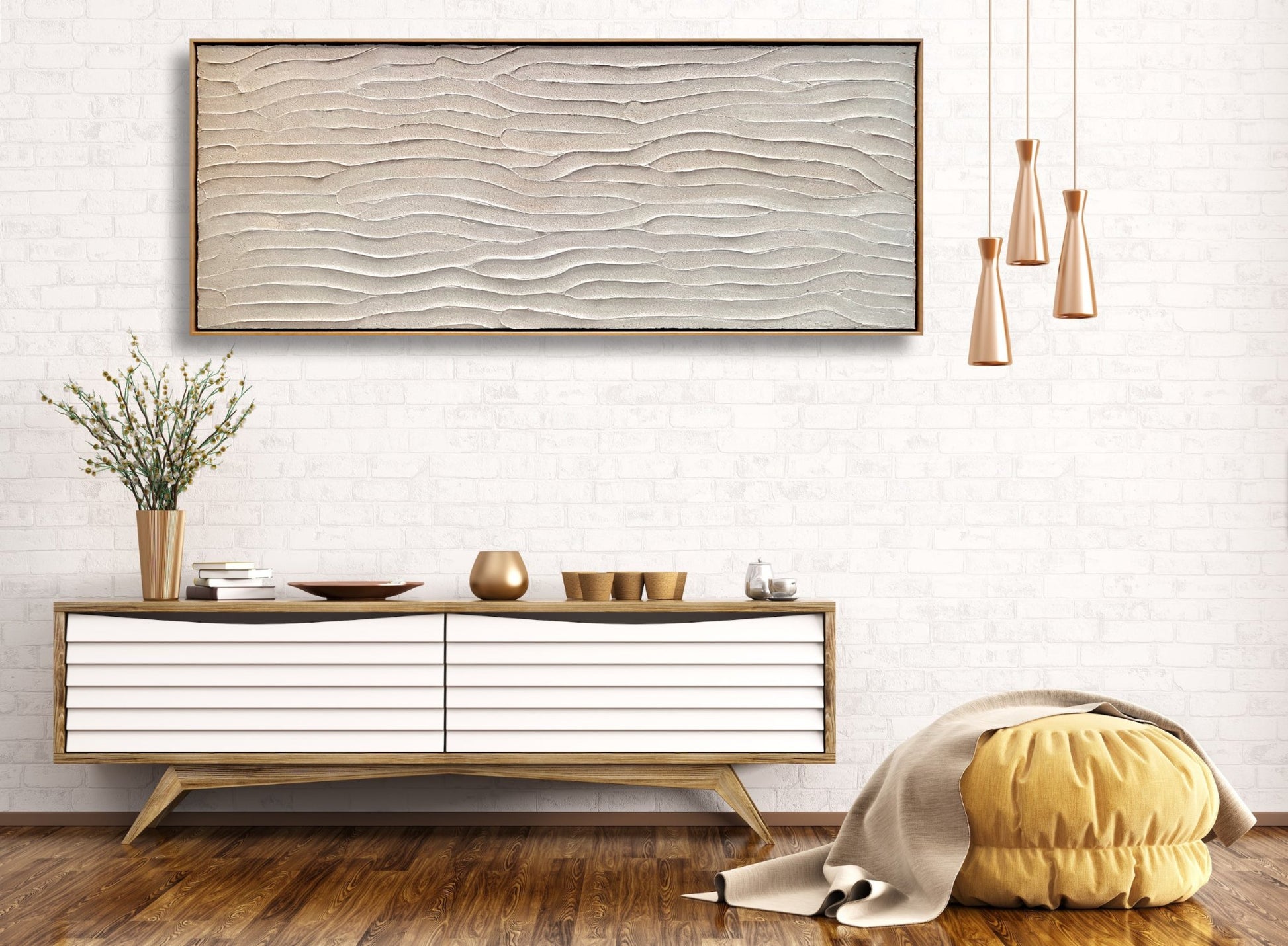 Sand Ripples Panoramic - Heavily Textured Abstract on Canvas Framed - 2