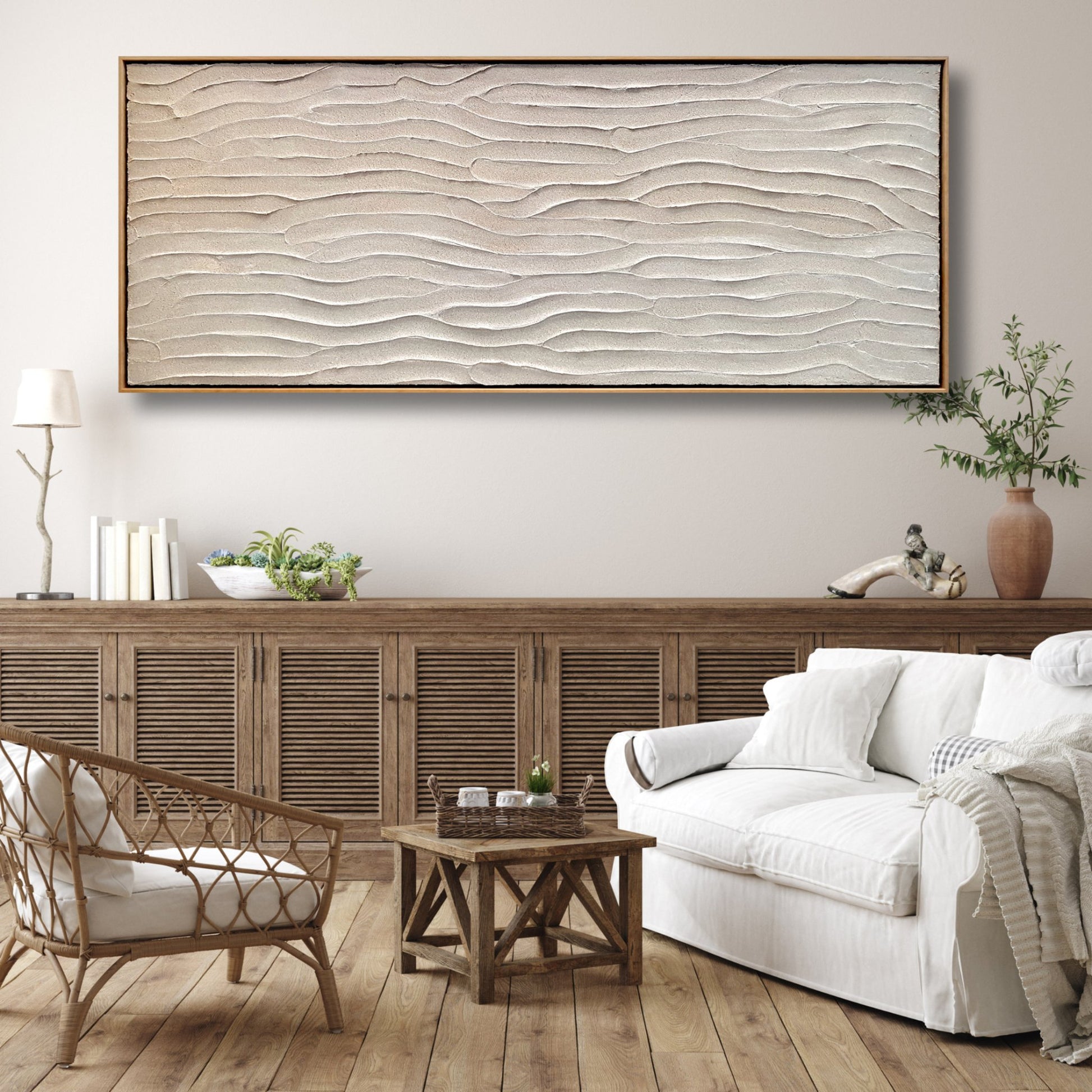 Sand Ripples Panoramic - Heavily Textured Abstract on Canvas Framed - 5