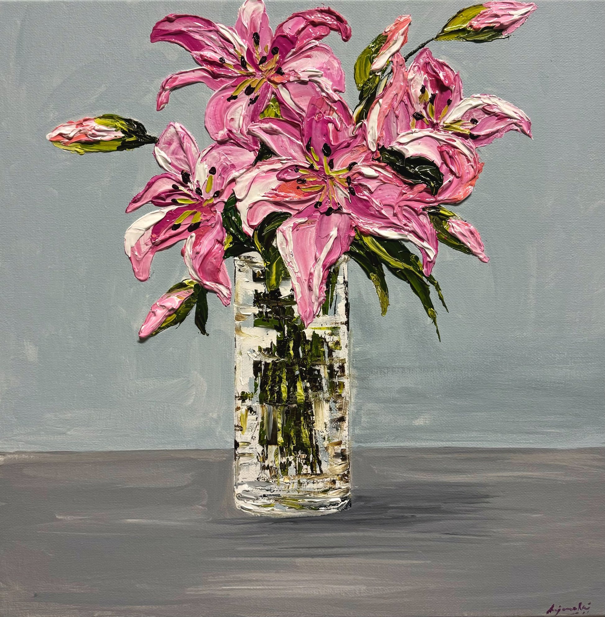 Lilies in glass vase - Original Art - 1