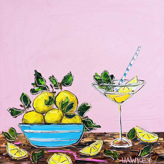 Lemon Bowl And Cocktail - Fine Art Print