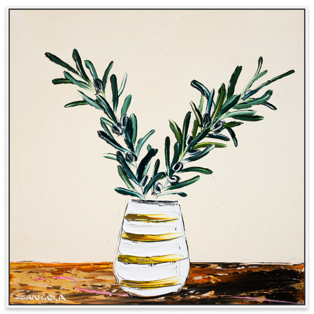 Olive Leaves And Mustard Stripes - Fine Art Print