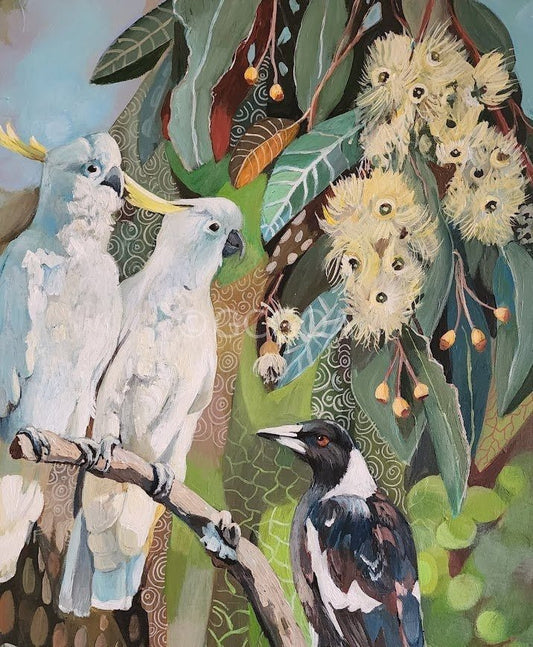 A Pair of Cockatoos with Magpie - Gold Coast Gallery Of ArtSusan Trudinger