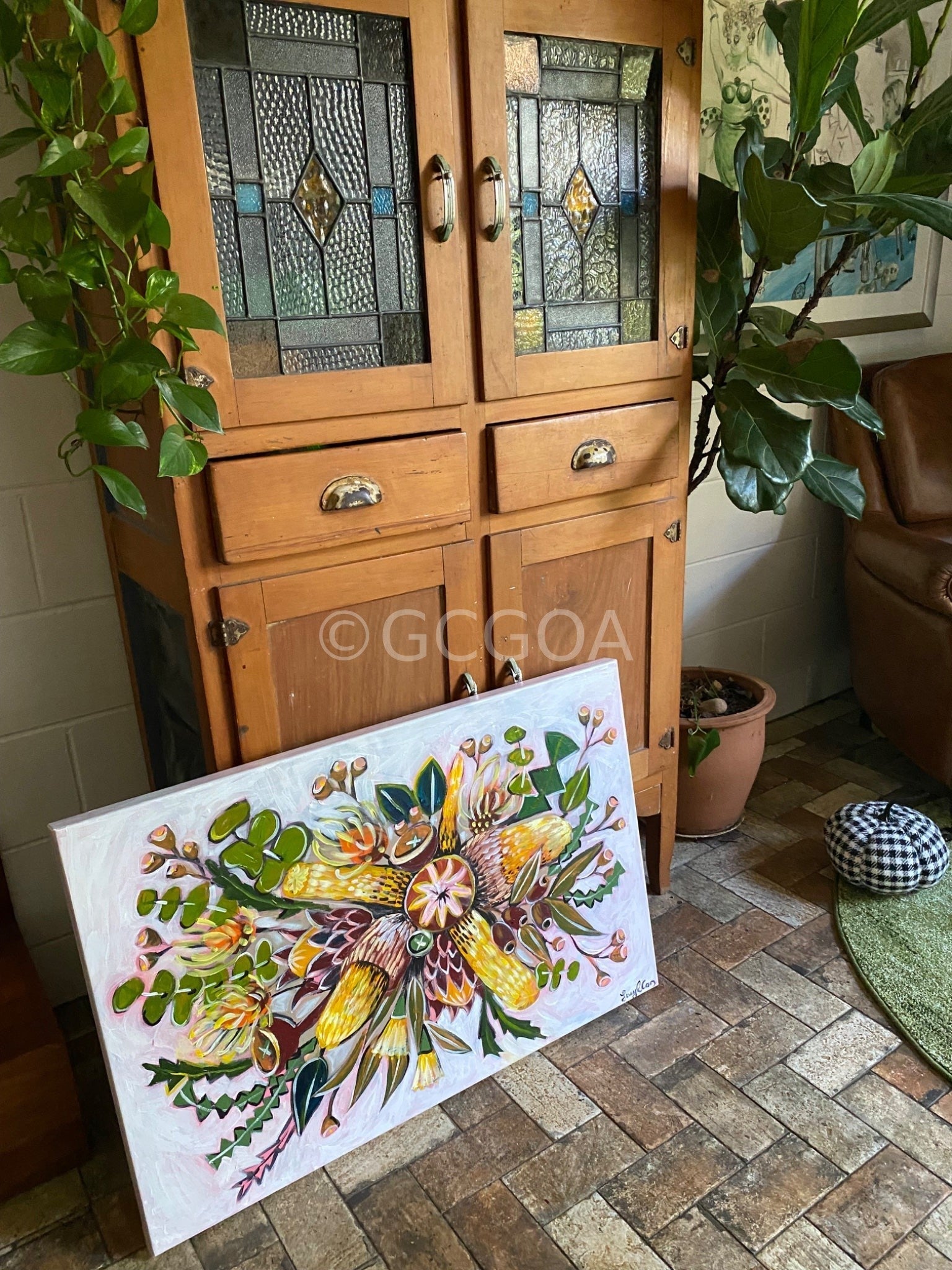 Aussie Bouquet in Green and Gold - Original Art - Gold Coast Gallery Of ArtLucy Car
