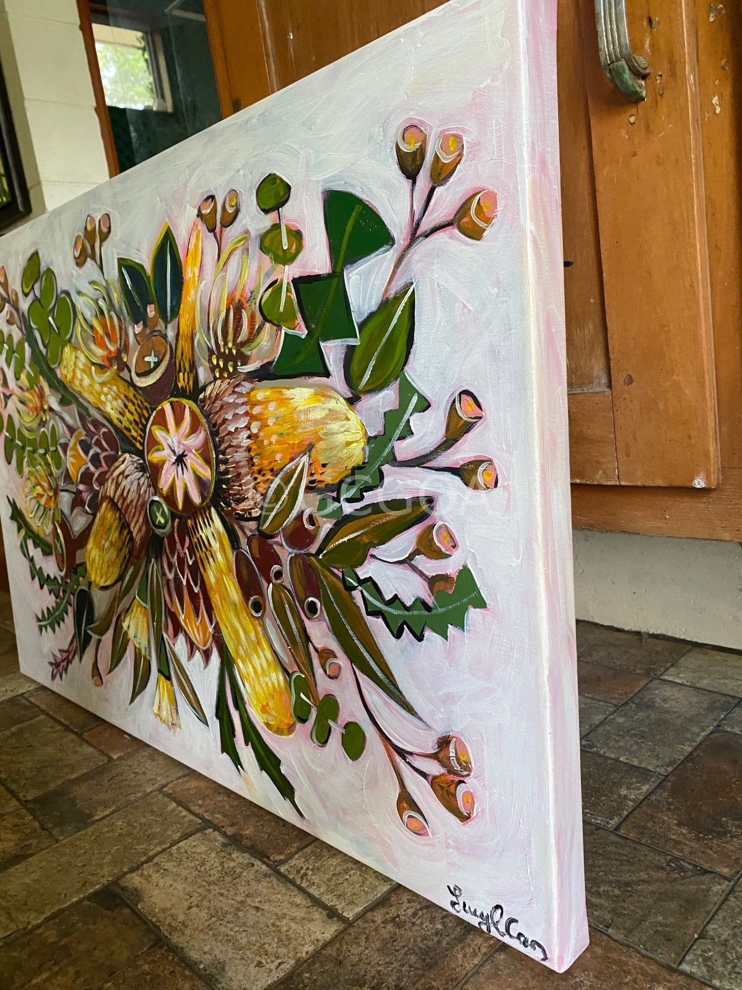 Aussie Bouquet in Green and Gold - Original Art - Gold Coast Gallery Of ArtLucy Car