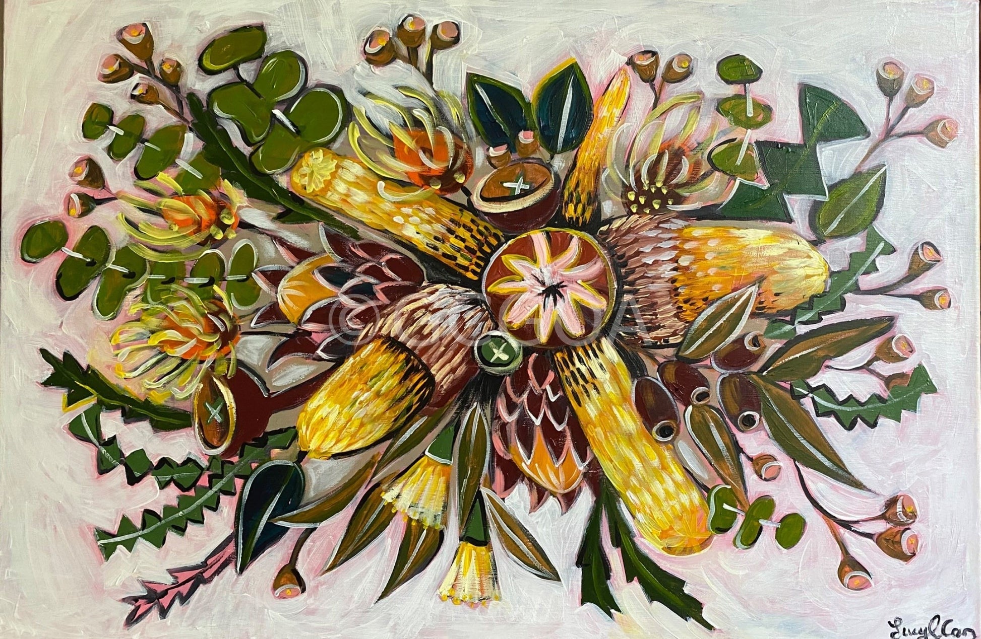 Aussie Bouquet in Green and Gold - Original Art - Gold Coast Gallery Of ArtLucy Car