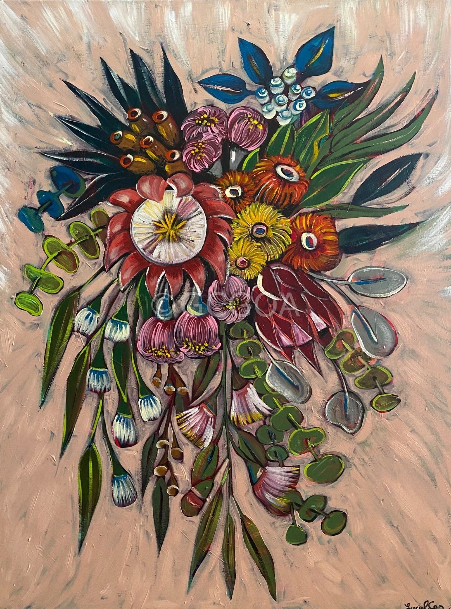 Aussie Flowers on Blush - Original Art - Gold Coast Gallery Of ArtLucy Car