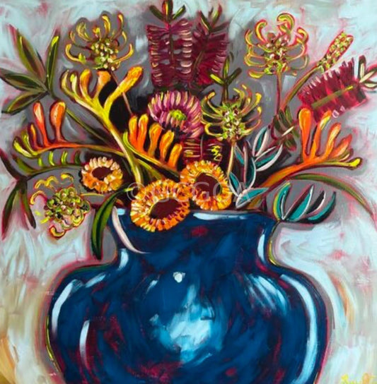 Blue Vase with Kangaroo Paws - Gold Coast Gallery Of ArtLucy Car